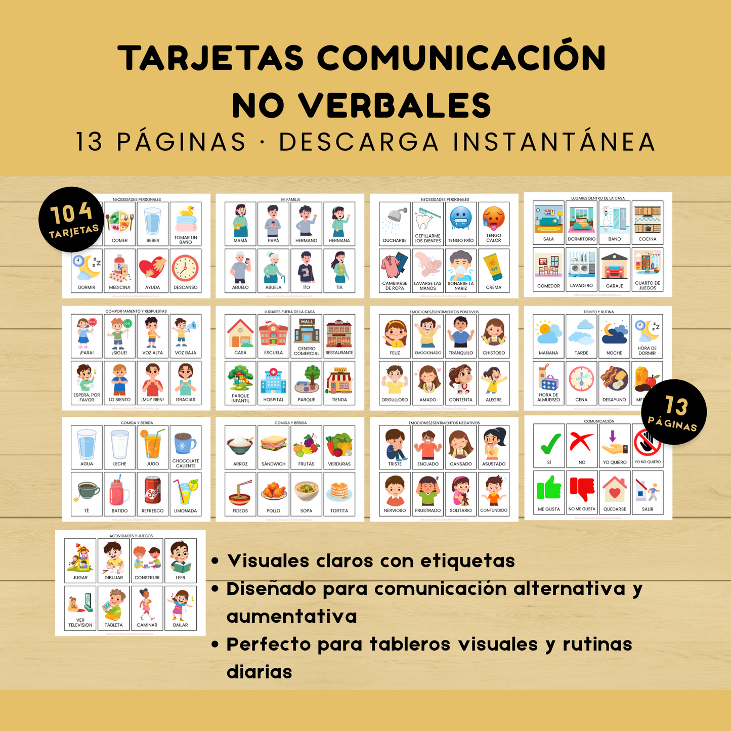 104 Tarjetas de Comunicación No Verbales con Imágenes