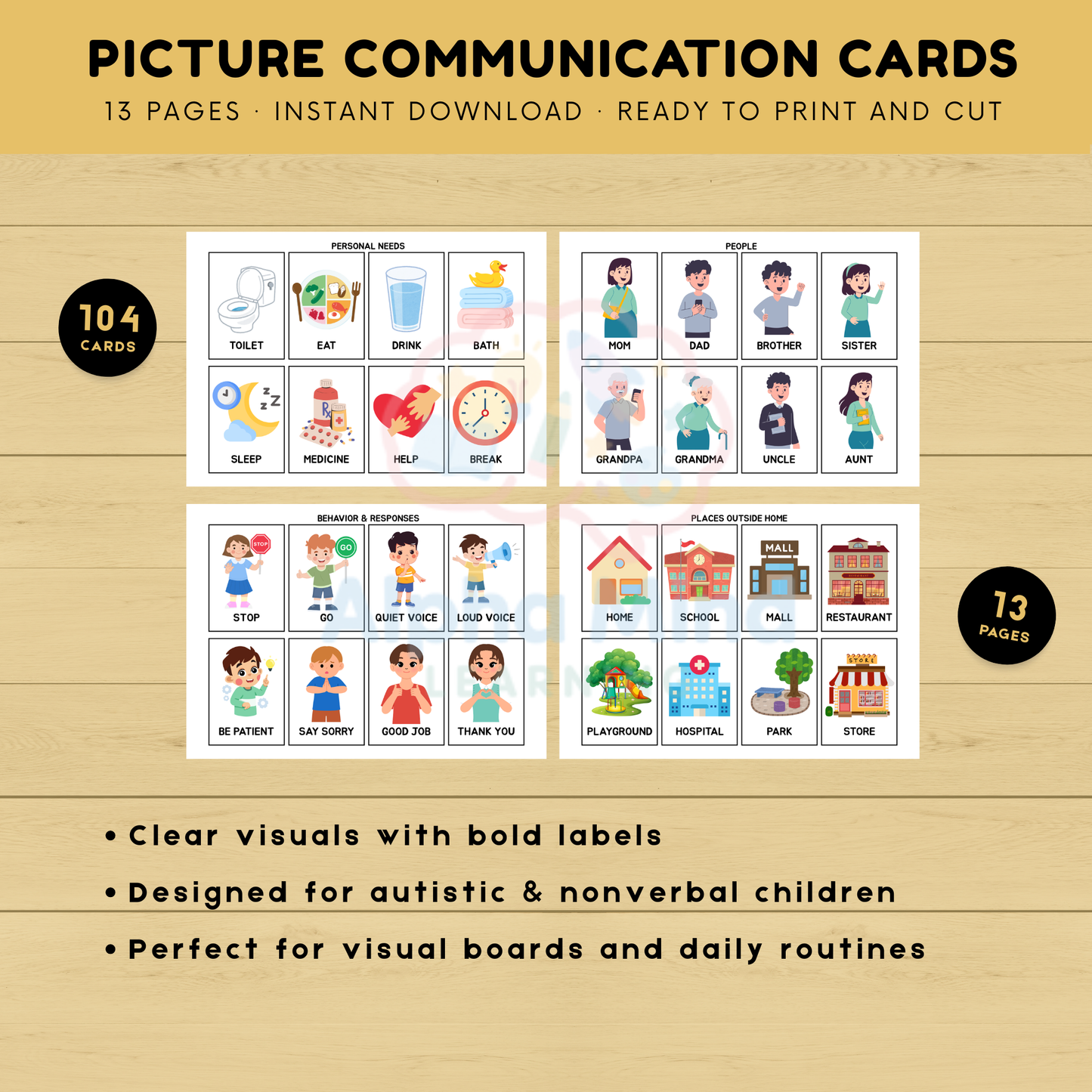 104 Printable Picture Communication Cards